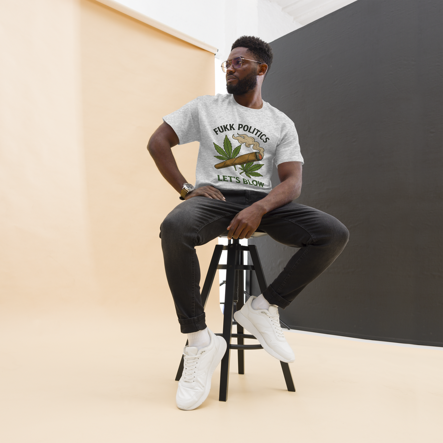 Fukk Politics, Let's Blow – Bold Cotton Cannabis Shirt for Stoners, 420 Lifestyle Graphic Tee with Rebellious Chill Vibes, Anti-Politics Statement Apparel for Weed Lovers