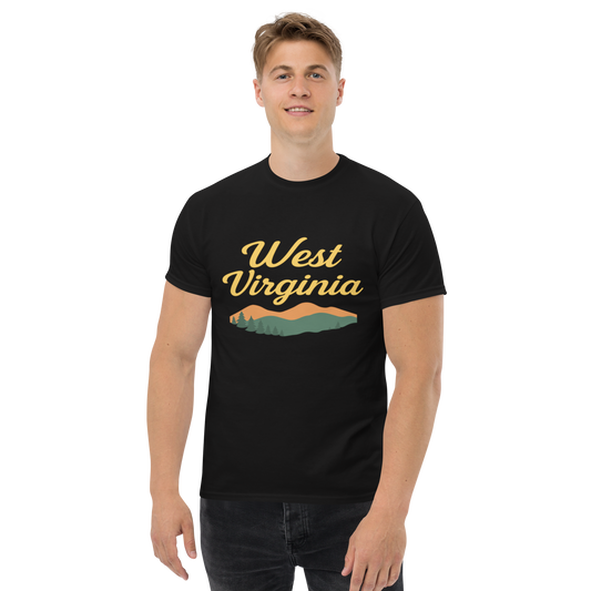 West Virginia – Retro Cotton Travel Shirt, Appalachian Mountain Graphic Tee, Nature-Inspired State Souvenir Apparel for Outdoor Adventure Lovers