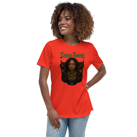 Savage Beauty – Bold Cotton Graphic Tee for Women, Gothic Streetwear with Dobermann Dog and Serpent Art, Fierce Feminine Statement Apparel with Attitude