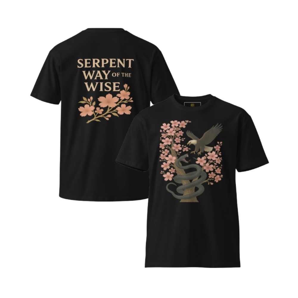 Serpent Way of the Wise – Graphic Tee for Men and Women, Eagle and Snake Symbolic Streetwear, Tattoo-Inspired Apparel with Philosophical Design