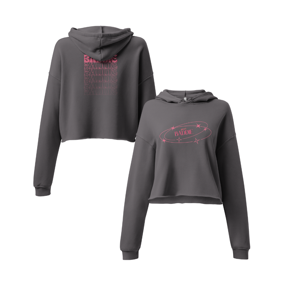 Your Baddie – Cropped Cotton Hoodie for Women, Pink Graphic Streetwear with Cosmic Vibes and Confident Girl Aesthetic, Soft Urban Loungewear for Empowered Style