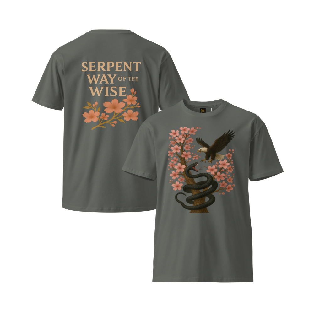 Serpent Way of the Wise – Graphic Tee for Men and Women, Eagle and Snake Symbolic Streetwear, Tattoo-Inspired Apparel with Philosophical Design