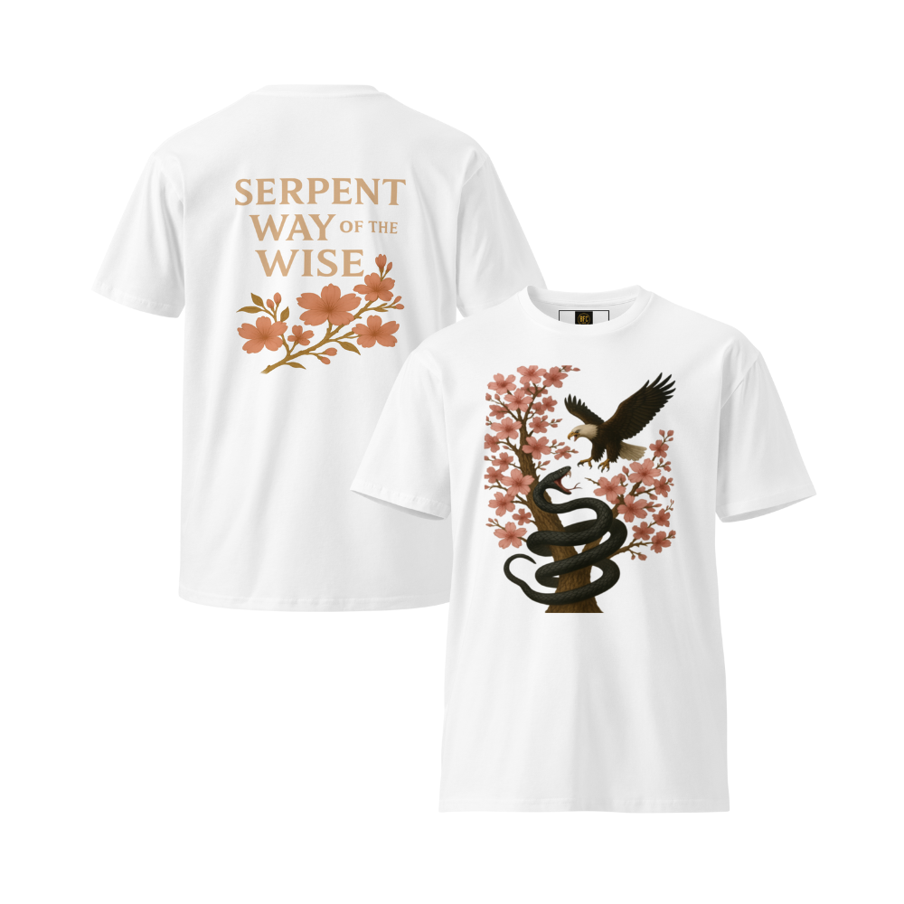 Serpent Way of the Wise – Graphic Tee for Men and Women, Eagle and Snake Symbolic Streetwear, Tattoo-Inspired Apparel with Philosophical Design