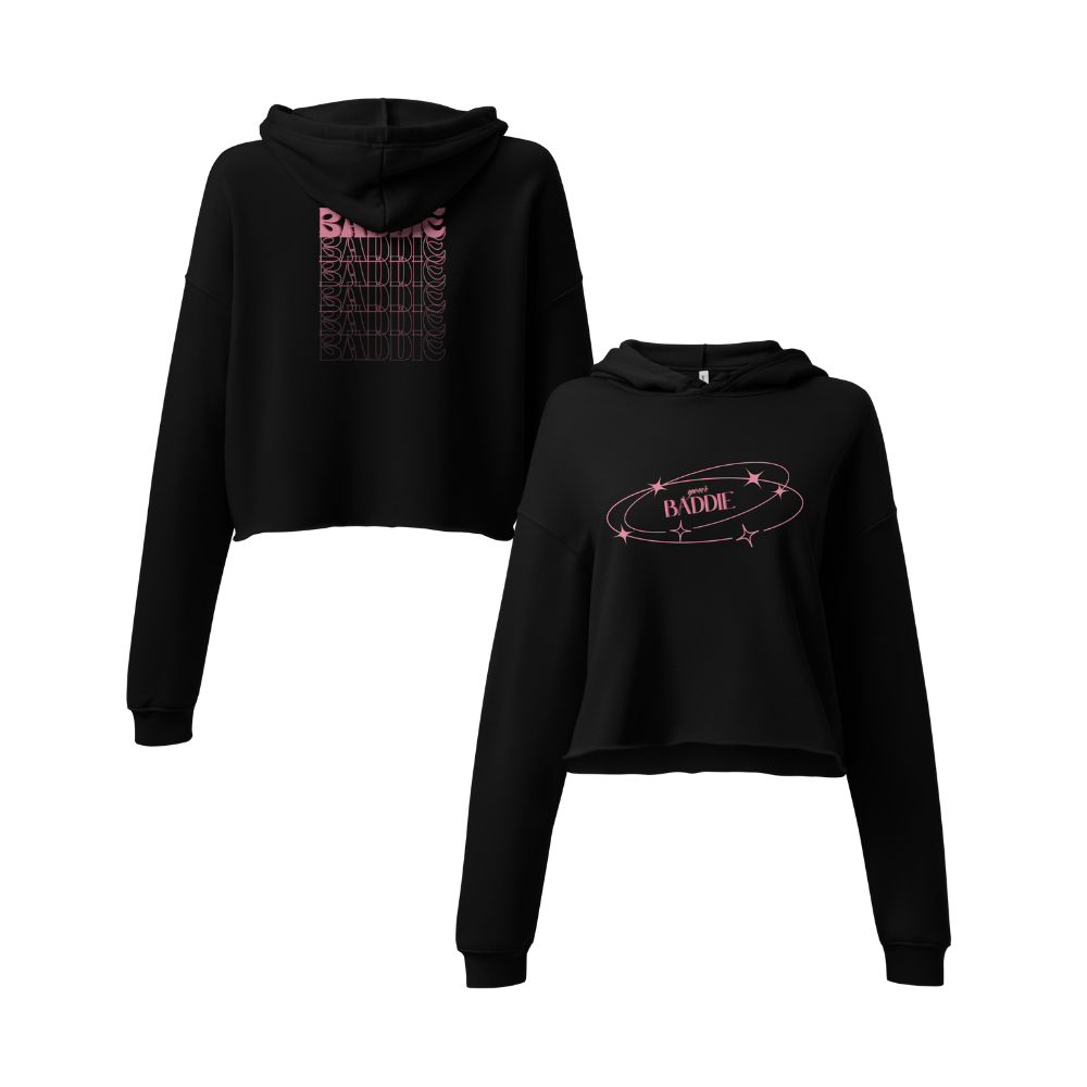 Your Baddie – Cropped Cotton Hoodie for Women, Pink Graphic Streetwear with Cosmic Vibes and Confident Girl Aesthetic, Soft Urban Loungewear for Empowered Style