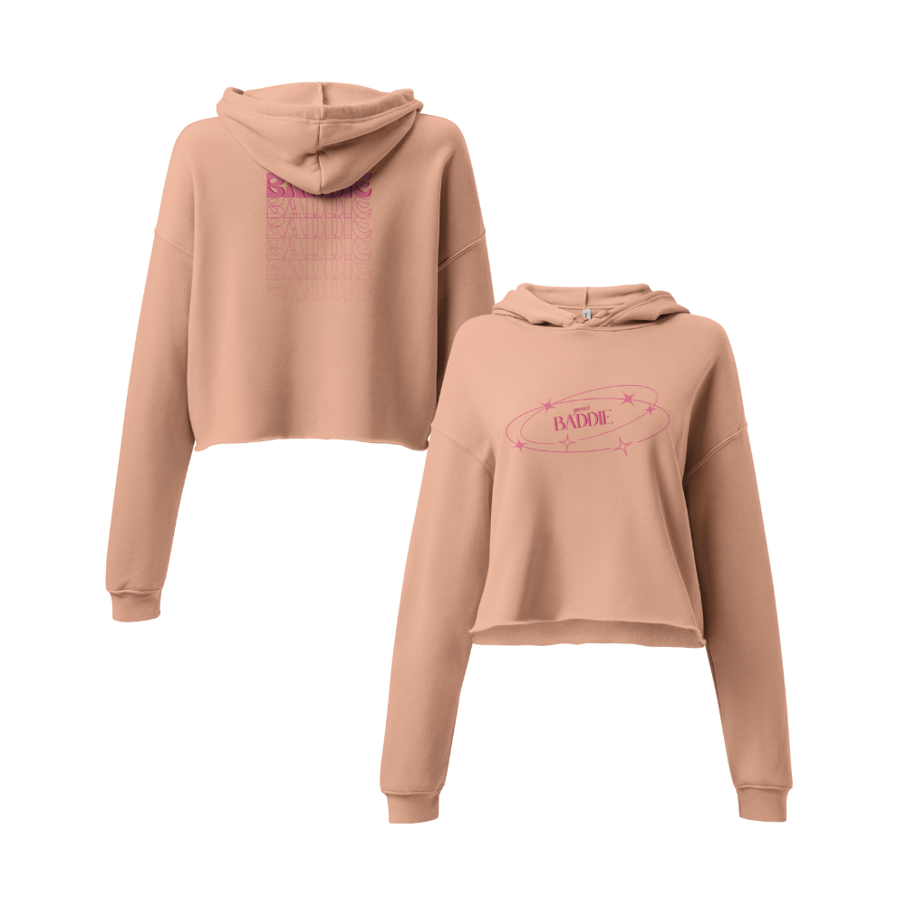Your Baddie – Cropped Cotton Hoodie for Women, Pink Graphic Streetwear with Cosmic Vibes and Confident Girl Aesthetic, Soft Urban Loungewear for Empowered Style