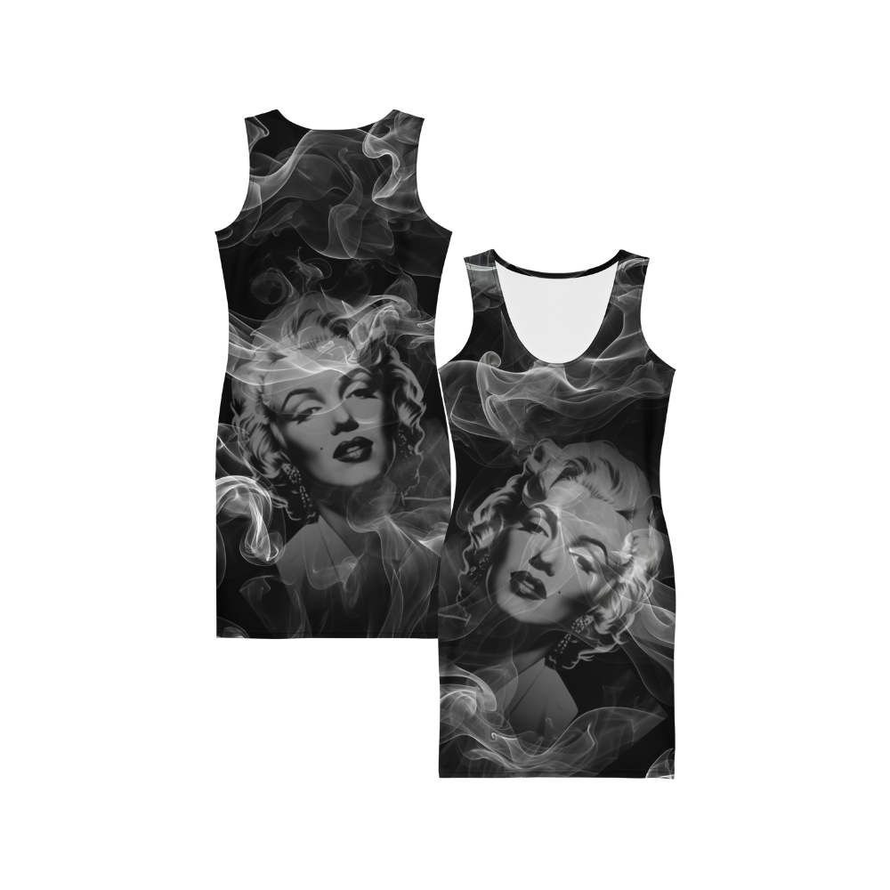 Smokey Icon – Vintage-Inspired Cotton Bodycon Dress for Women, Grayscale Hollywood Glamour with Retro Cinematic Style and Timeless Elegance