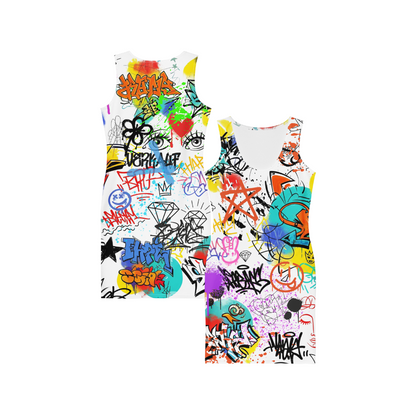Street Muse Bodycon Dress – Cotton Streetwear Outfit for Women, Graffiti Print Curve-Hugging Style with Urban Art and Downtown Fashion Vibes