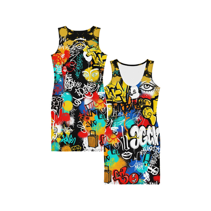 Rebel Canvas – Cotton Bodycon Streetwear Dress for Women, Graffiti-Inspired Urban Art Style with Bold Painted Graphic and Downtown Edge