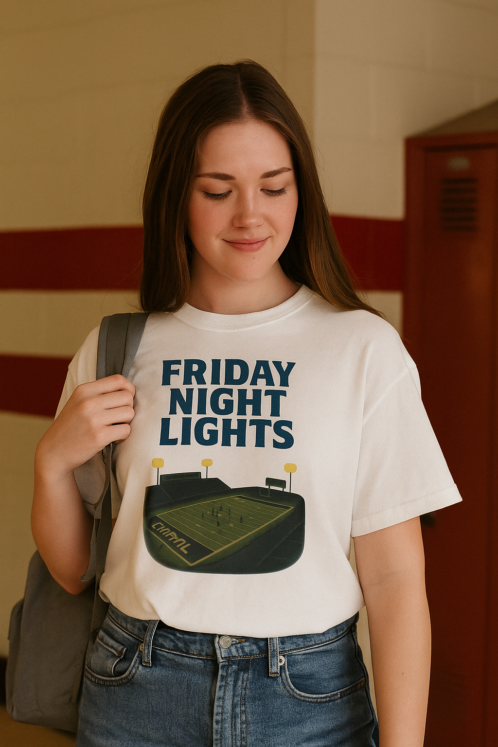 Friday Night Lights – Cotton Boxy Fit T-Shirt for Women, West Virginia High School Football with Stadium Glow Graphic, Game Day Fan Apparel for Moms, Grads & Cheer Squad