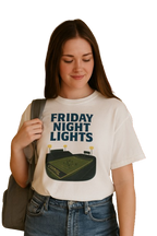 Friday Night Lights – Cotton Boxy Fit T-Shirt for Women, West Virginia High School Football with Stadium Glow Graphic, Game Day Fan Apparel for Moms, Grads & Cheer Squad