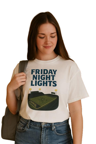 Friday Night Lights – Cotton Boxy Fit T-Shirt for Women, West Virginia High School Football with Stadium Glow Graphic, Game Day Fan Apparel for Moms, Grads & Cheer Squad
