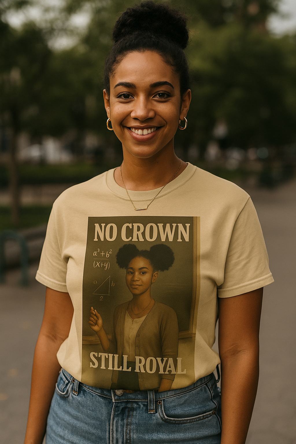 No Crown, Still Royal (Black Girl STEM) – Empowerment Cotton T-Shirt for women, Smart Girl Graphic Tee with Math Pride and Confidence-Inspired Schoolwear