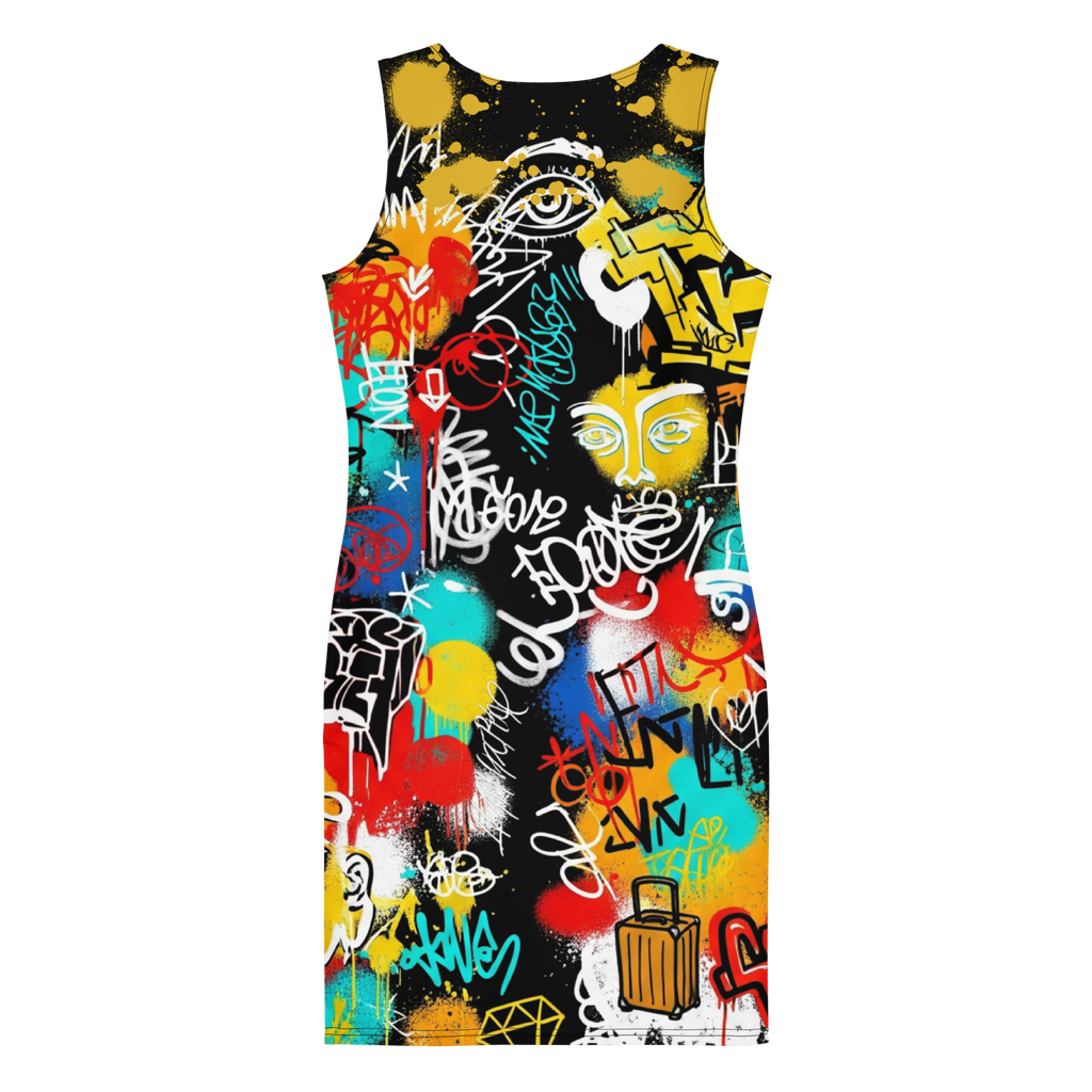 Rebel Canvas – Cotton Bodycon Streetwear Dress for Women, Graffiti-Inspired Urban Art Style with Bold Painted Graphic and Downtown Edge