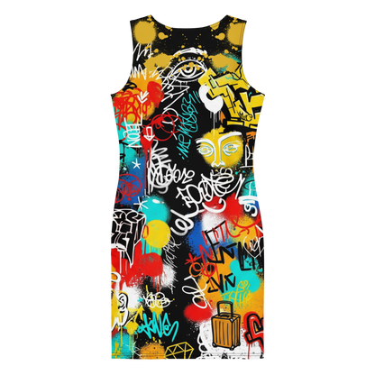Rebel Canvas – Cotton Bodycon Streetwear Dress for Women, Graffiti-Inspired Urban Art Style with Bold Painted Graphic and Downtown Edge