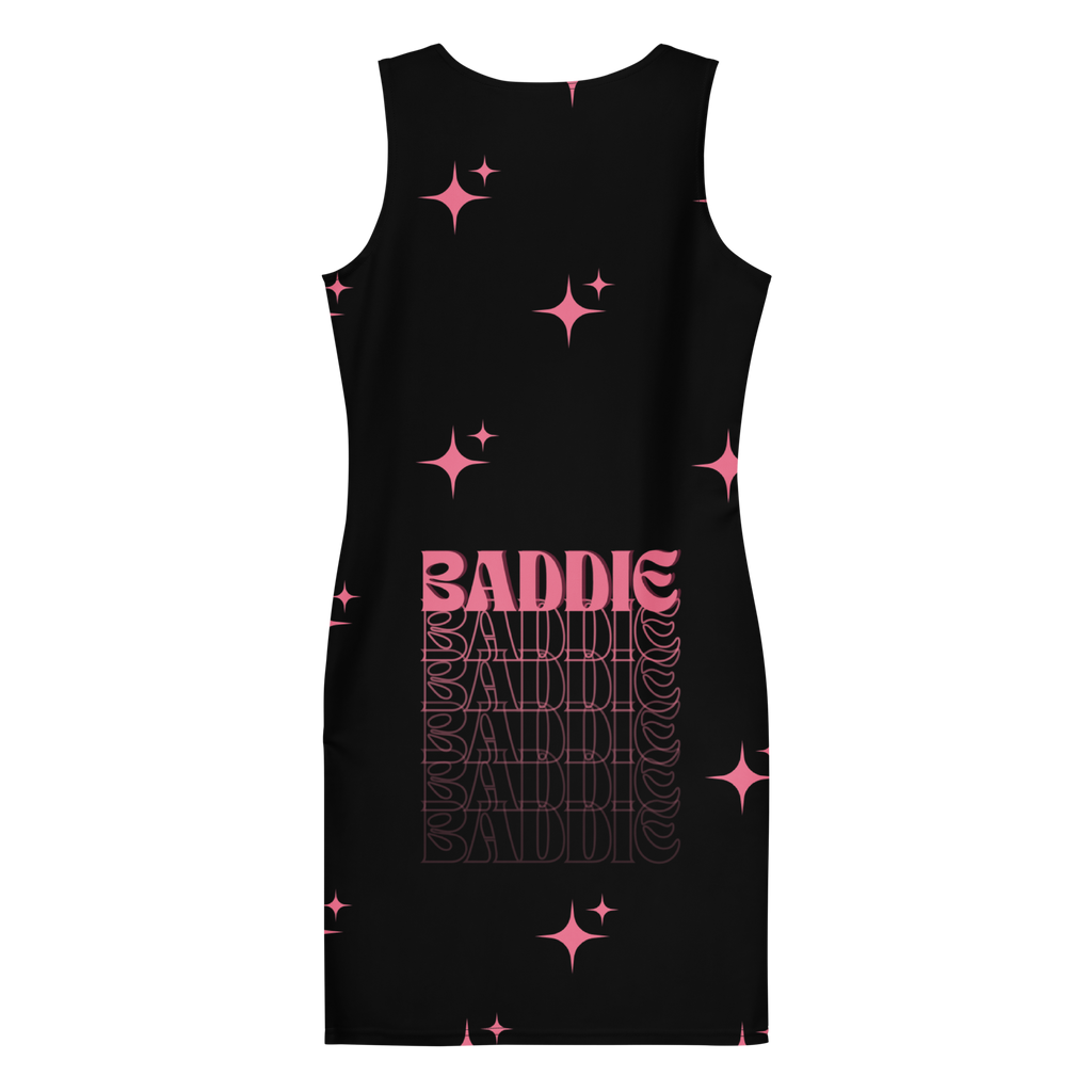Baddie Sparkle Dress Black – Glam Cotton Bodycon for Women, Curve-Hugging Party Outfit with Sparkle Typography and Main Character Energy