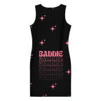 Baddie Sparkle Dress Black – Glam Cotton Bodycon for Women, Curve-Hugging Party Outfit with Sparkle Typography and Main Character Energy