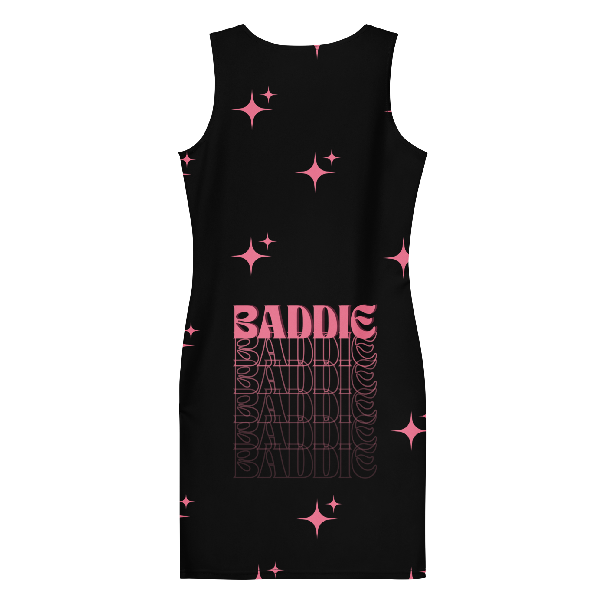 Baddie Sparkle Dress Black – Glam Cotton Bodycon for Women, Curve-Hugging Party Outfit with Sparkle Typography and Main Character Energy