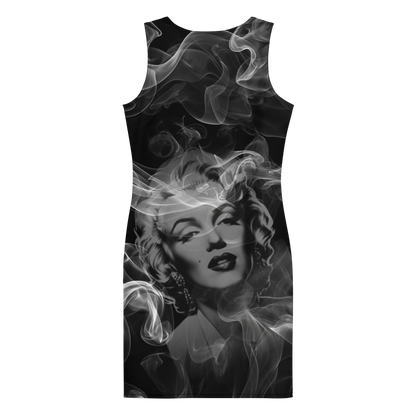 Smokey Icon – Vintage-Inspired Cotton Bodycon Dress for Women, Grayscale Hollywood Glamour with Retro Cinematic Style and Timeless Elegance