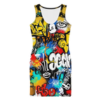 Rebel Canvas – Cotton Bodycon Streetwear Dress for Women, Graffiti-Inspired Urban Art Style with Bold Painted Graphic and Downtown Edge