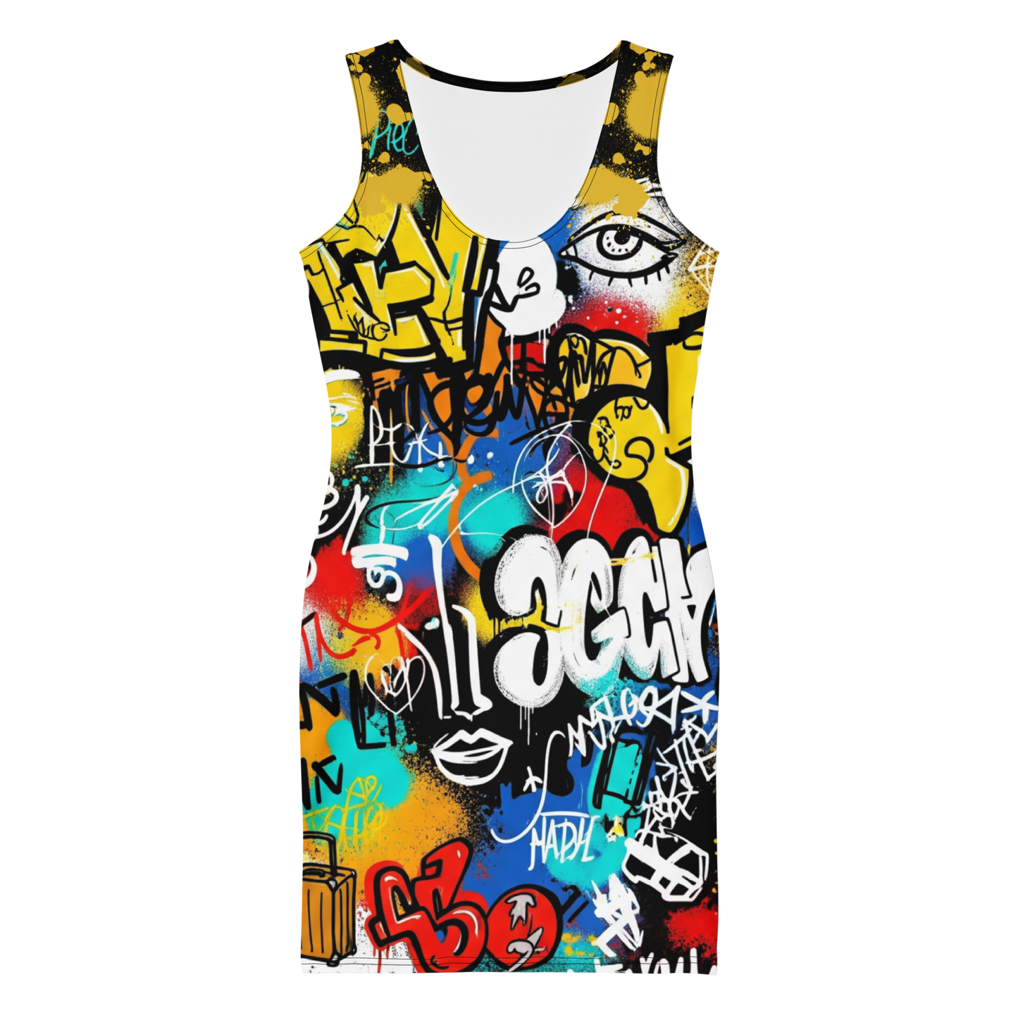 Rebel Canvas – Cotton Bodycon Streetwear Dress for Women, Graffiti-Inspired Urban Art Style with Bold Painted Graphic and Downtown Edge