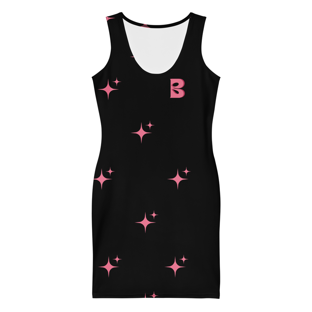 Baddie Sparkle Dress Black – Glam Cotton Bodycon for Women, Curve-Hugging Party Outfit with Sparkle Typography and Main Character Energy