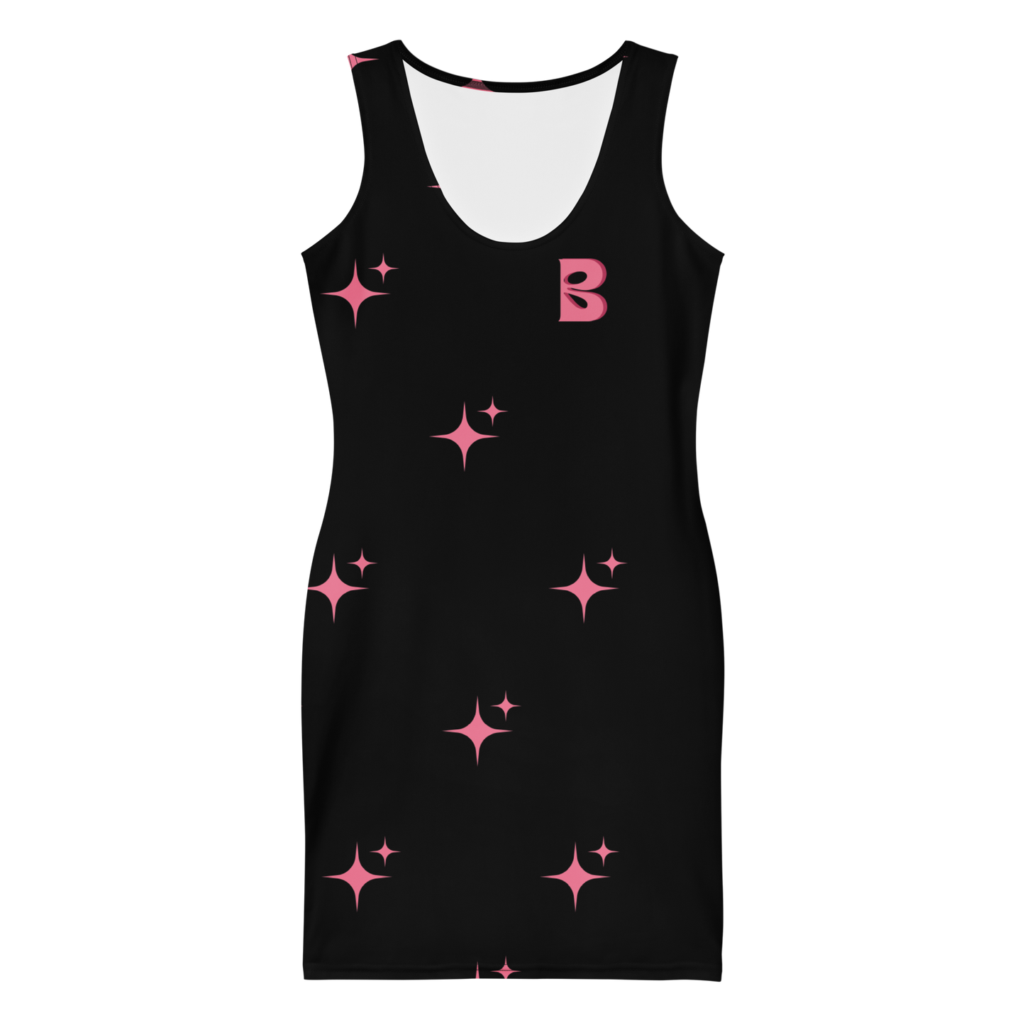 Baddie Sparkle Dress Black – Glam Cotton Bodycon for Women, Curve-Hugging Party Outfit with Sparkle Typography and Main Character Energy