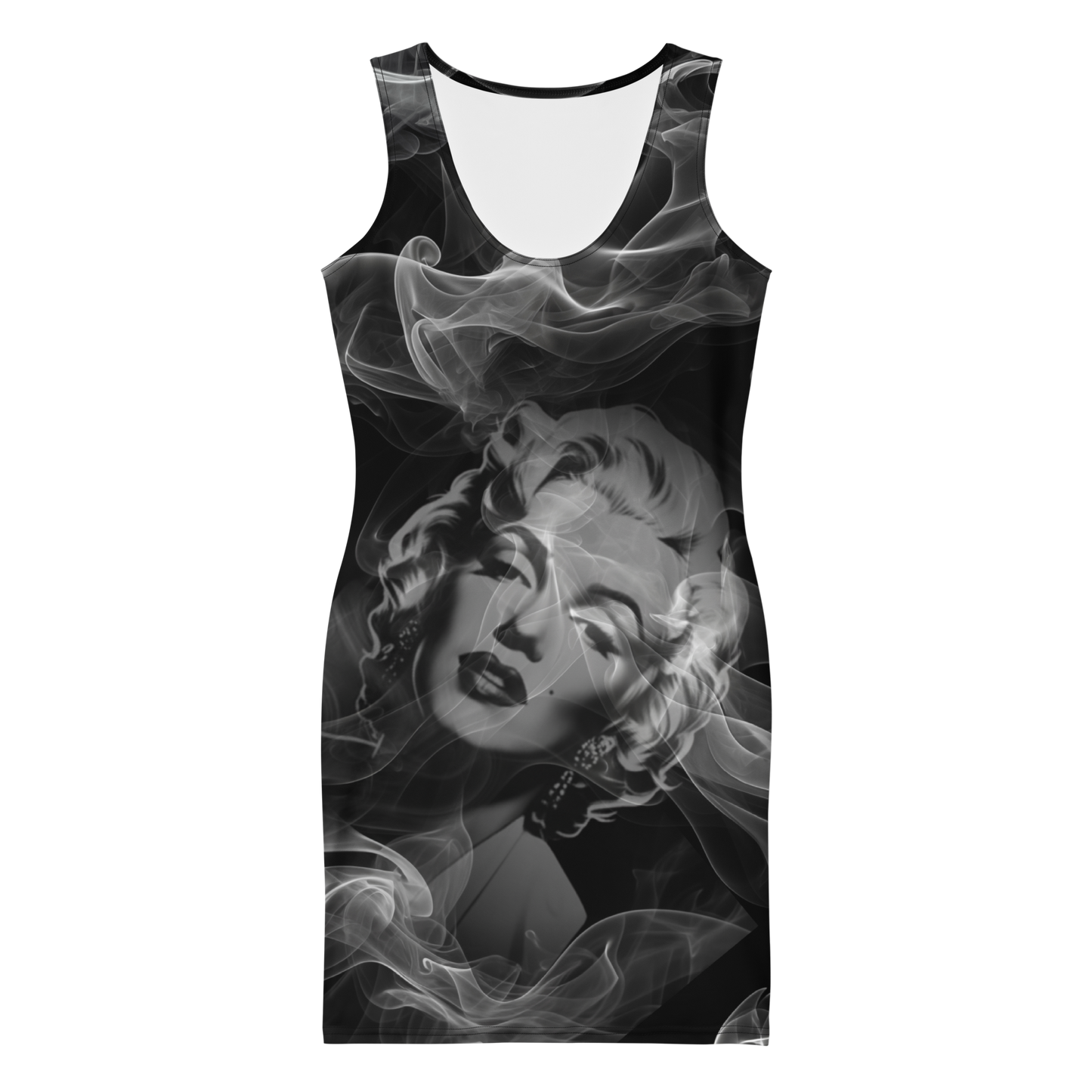 Smokey Icon – Vintage-Inspired Cotton Bodycon Dress for Women, Grayscale Hollywood Glamour with Retro Cinematic Style and Timeless Elegance