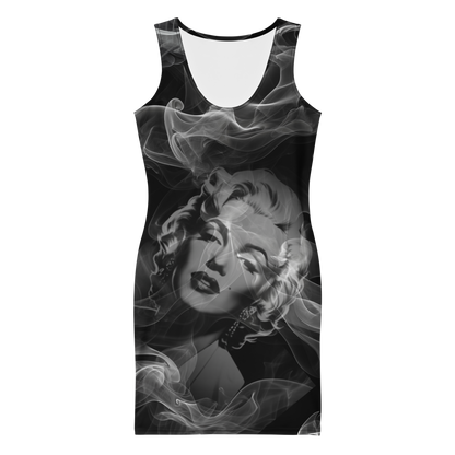 Smokey Icon – Vintage-Inspired Cotton Bodycon Dress for Women, Grayscale Hollywood Glamour with Retro Cinematic Style and Timeless Elegance