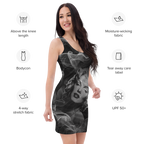 Smokey Icon – Vintage-Inspired Cotton Bodycon Dress for Women, Grayscale Hollywood Glamour with Retro Cinematic Style and Timeless Elegance