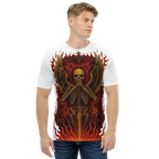Silent Guardian – Cotton All-Over Print T-Shirt for Men and Women, Flame Sword Graphic with Gold Skeleton Design, Bold Symbolic Streetwear for Inner Strength and Rebirth