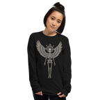 Grave to Glory – Men’s Cotton Long Sleeve Shirt with Angel Skeleton Graphic, Gothic Resurrection Streetwear for Emotional Healing and Grunge Revival Style