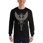 Grave to Glory – Men’s Cotton Long Sleeve Shirt with Angel Skeleton Graphic, Gothic Resurrection Streetwear for Emotional Healing and Grunge Revival Style