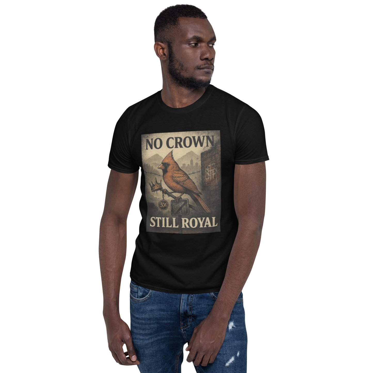 No Crown, Still Royal (Cardinal Bird) – Black Pride Cotton T-Shirt, Cardinal Graphic Streetwear for Men and Women, Urban 304 Culture Resilience Tee