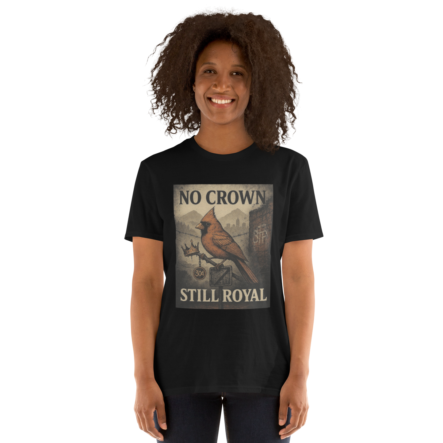 No Crown, Still Royal (Cardinal Bird) – Black Pride Cotton T-Shirt, Cardinal Graphic Streetwear for Men and Women, Urban 304 Culture Resilience Tee