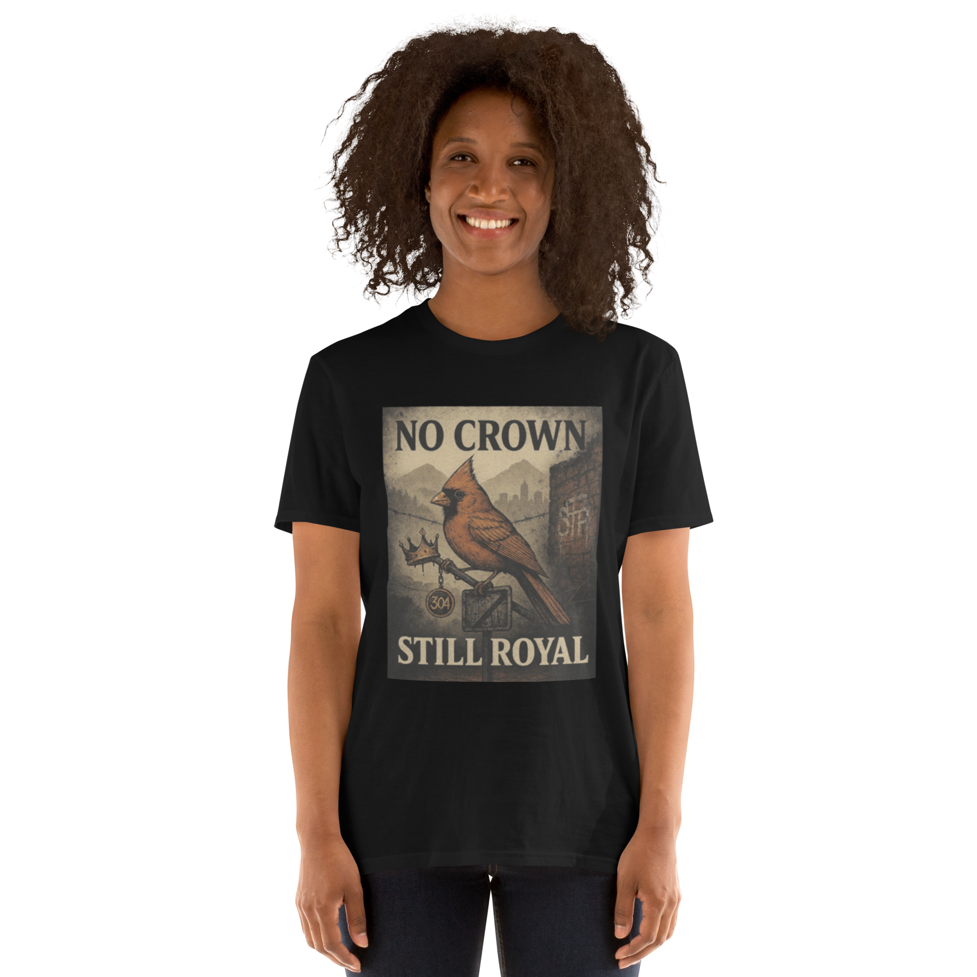 No Crown, Still Royal (Cardinal Bird) – Black Pride Cotton T-Shirt, Cardinal Graphic Streetwear for Men and Women, Urban 304 Culture Resilience Tee