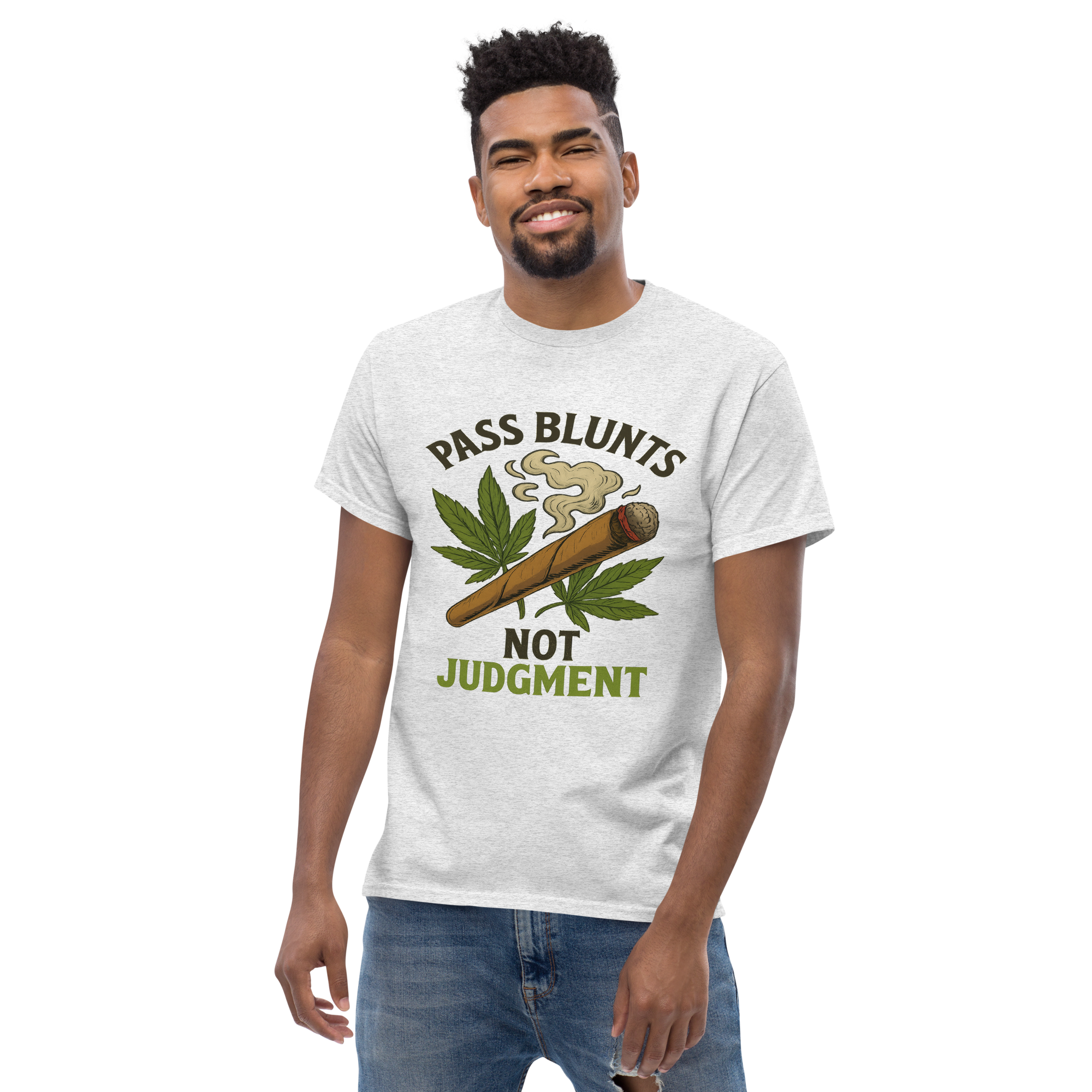 Pass Blunts, Not Judgement – Bold Cotton Cannabis Lifestyle Shirt, 420 Streetwear Graphic Tee, Weed Advocacy Urban Apparel with Stoner Humor