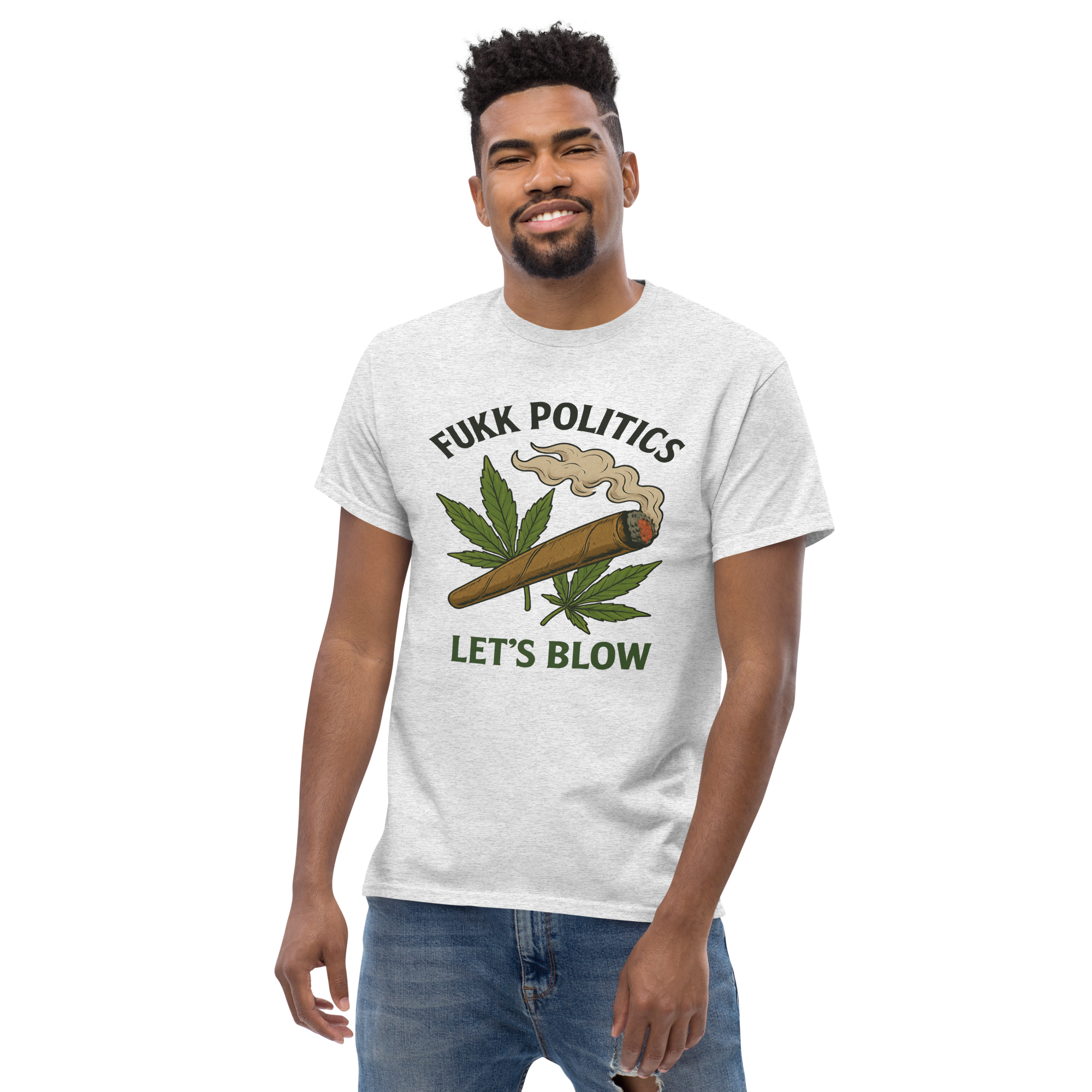 Fukk Politics, Let's Blow – Bold Cotton Cannabis Shirt for Stoners, 420 Lifestyle Graphic Tee with Rebellious Chill Vibes, Anti-Politics Statement Apparel for Weed Lovers