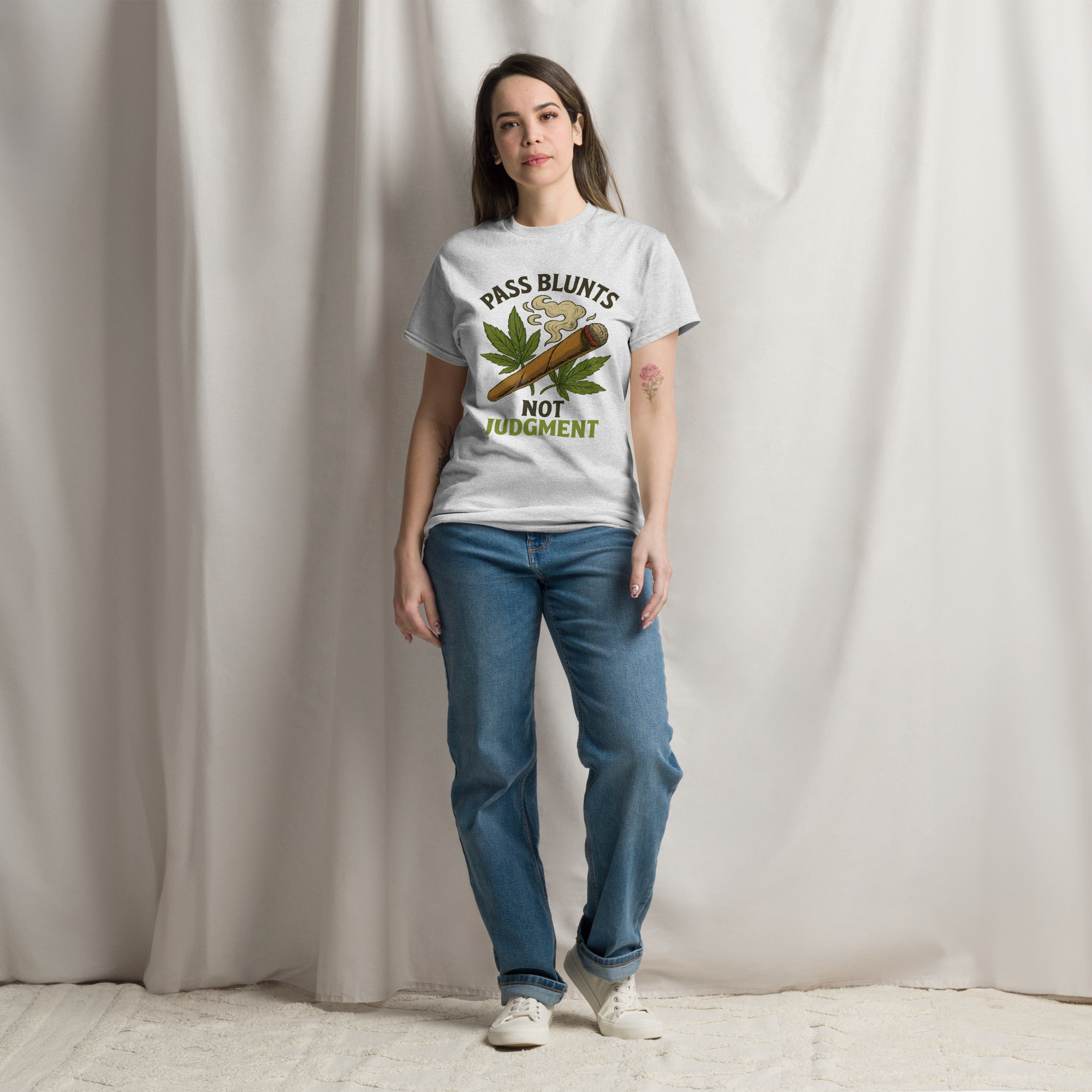 Pass Blunts, Not Judgement – Bold Cotton Cannabis Lifestyle Shirt, 420 Streetwear Graphic Tee, Weed Advocacy Urban Apparel with Stoner Humor