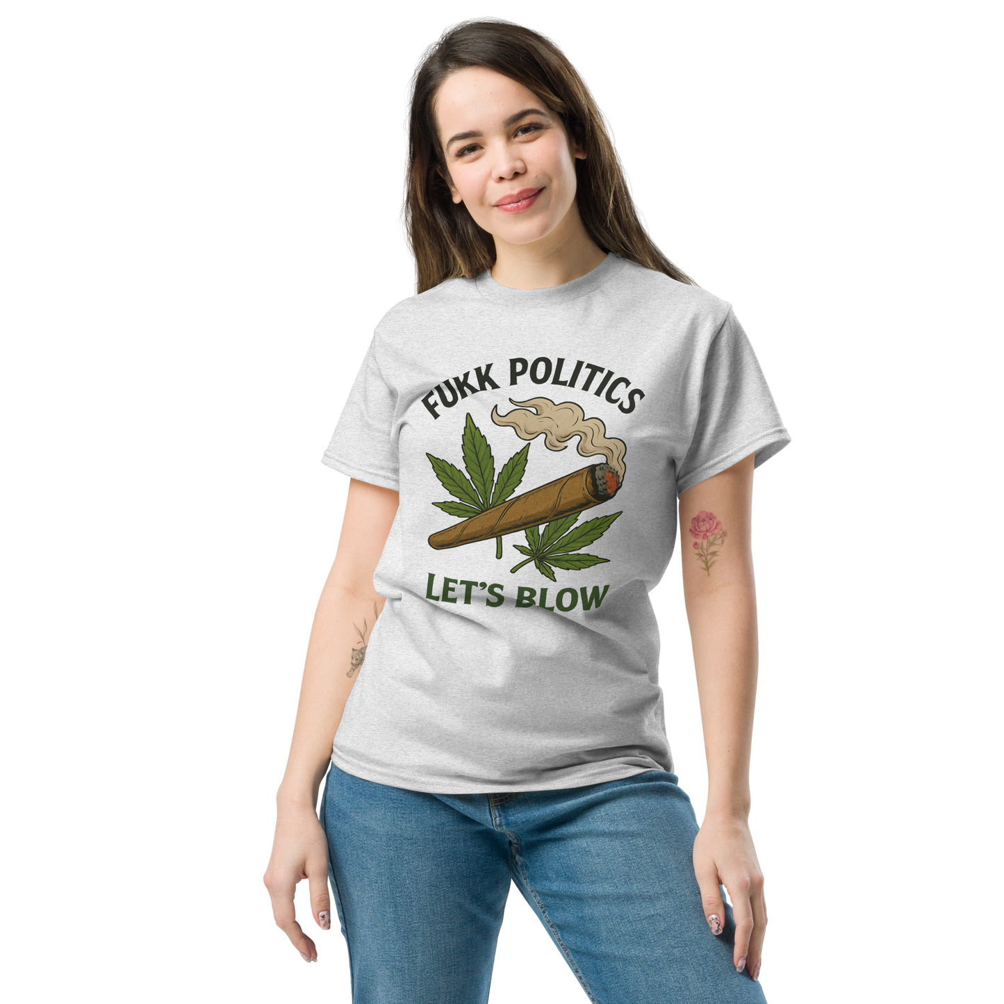 Fukk Politics, Let's Blow – Bold Cotton Cannabis Shirt for Stoners, 420 Lifestyle Graphic Tee with Rebellious Chill Vibes, Anti-Politics Statement Apparel for Weed Lovers