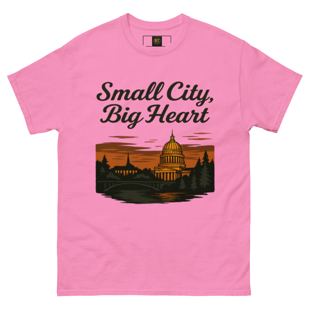 Small City, Big Hearts – Charleston West Virginia Cotton Shirt for Locals, Appalachian Skyline Graphic Tee, Hometown Pride Apparel for Men and Women