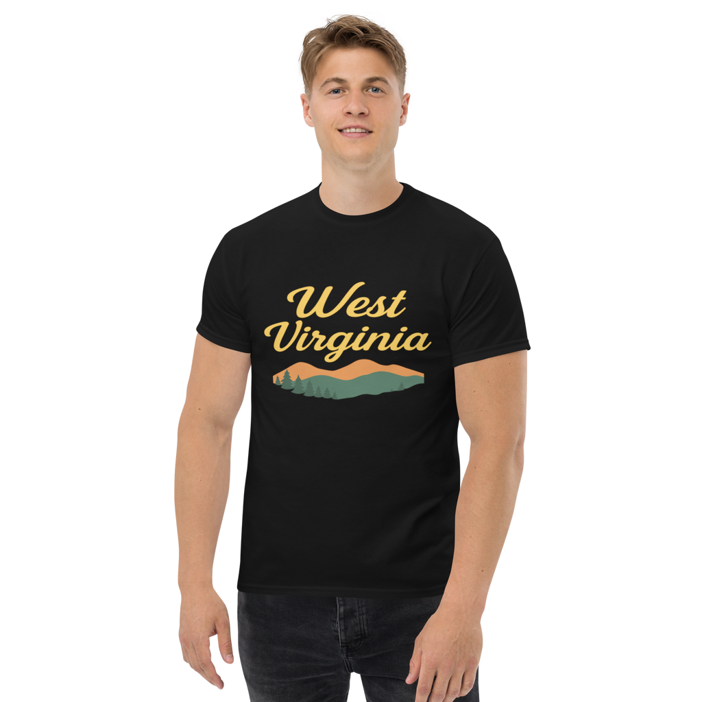 West Virginia – Retro Cotton Travel Shirt, Appalachian Mountain Graphic Tee, Nature-Inspired State Souvenir Apparel for Outdoor Adventure Lovers