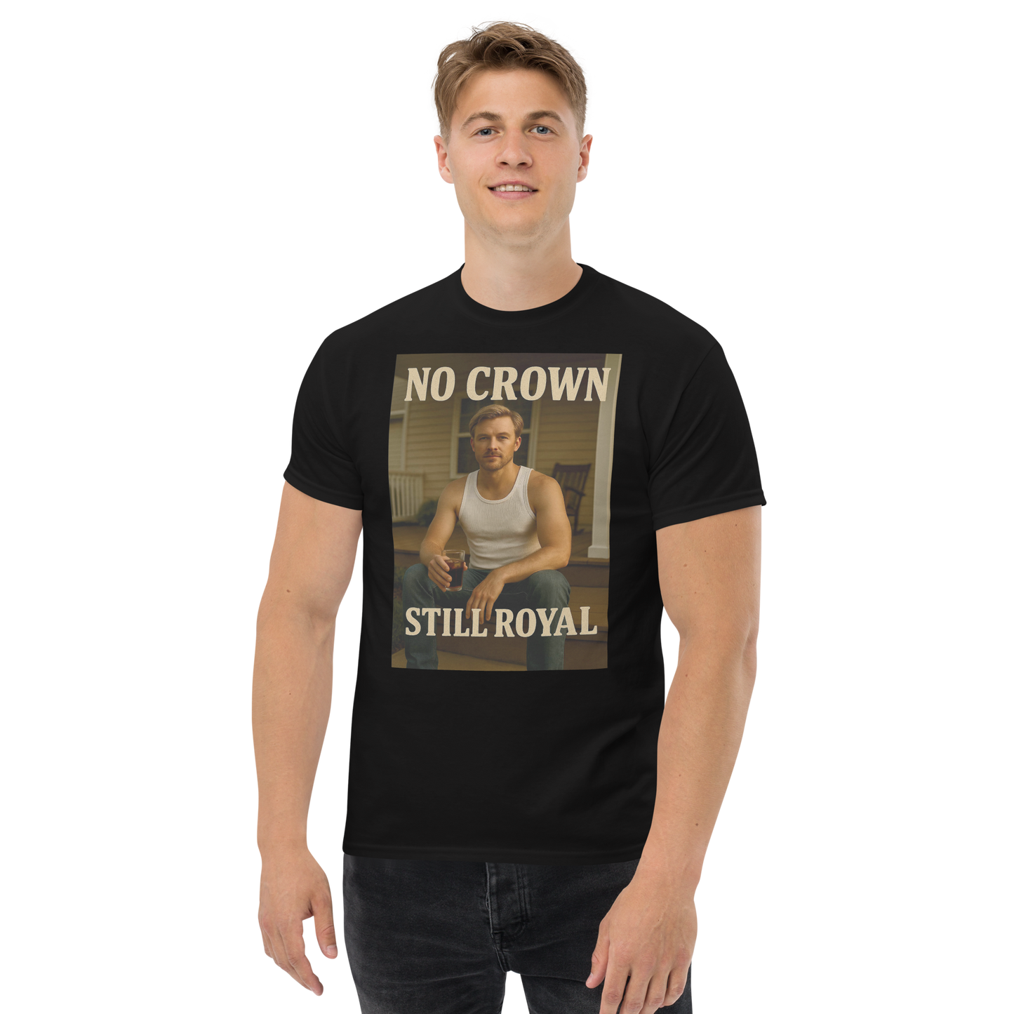 No Crown, Still Royal (Gym Savage) – Rugged Cotton T-Shirt for Men, Gritty Streetwear with Blue Collar Style, Laid-Back Graphic Tee for Everyday Confidence and Realness