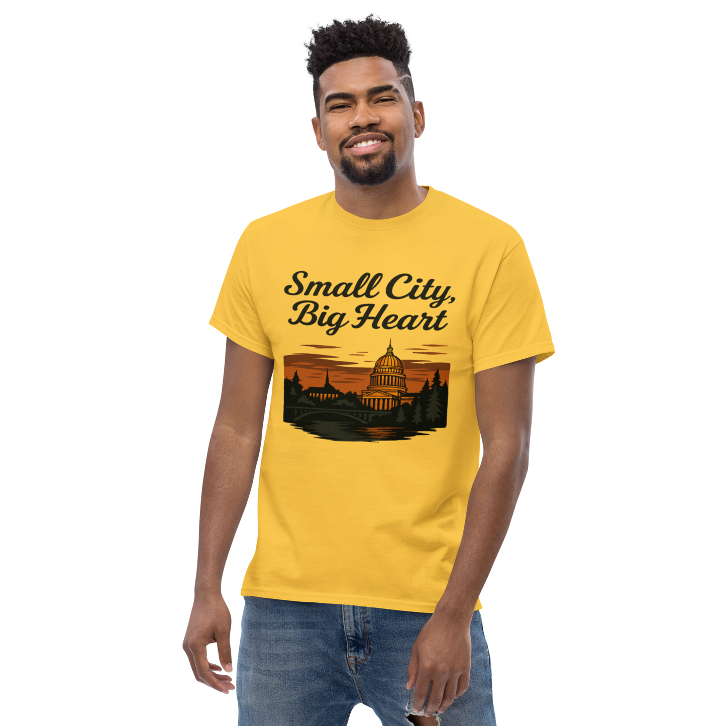 Small City, Big Heart – Charleston West Virginia Cotton Shirt for Locals, Appalachian Skyline Graphic Tee, Hometown Pride Apparel for Men and Women