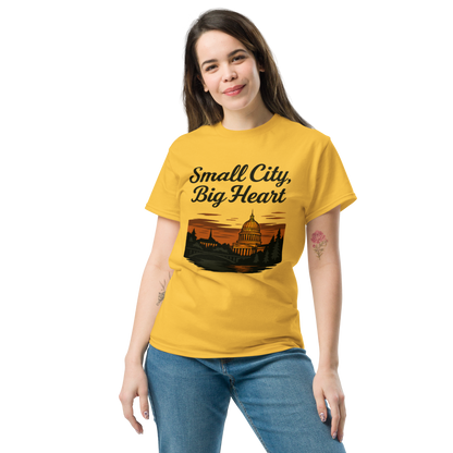 Small City, Big Heart – Charleston West Virginia Cotton Shirt for Locals, Appalachian Skyline Graphic Tee, Hometown Pride Apparel for Men and Women