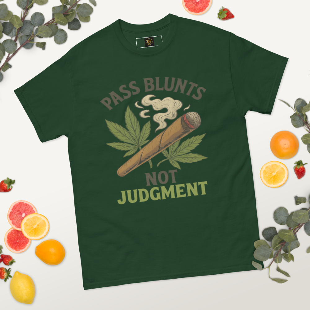 Pass Blunts, Not Judgement – Bold Cotton Cannabis Lifestyle Shirt, 420 Streetwear Graphic Tee, Weed Advocacy Urban Apparel with Stoner Humor