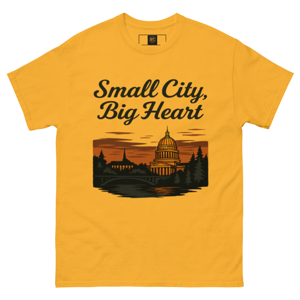 Small City, Big Hearts – Charleston West Virginia Cotton Shirt for Locals, Appalachian Skyline Graphic Tee, Hometown Pride Apparel for Men and Women