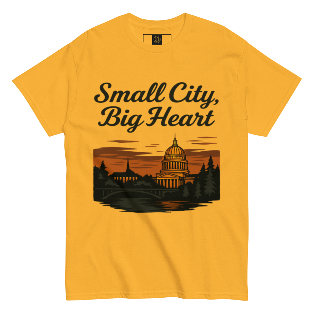 Small City, Big Hearts – Charleston West Virginia Cotton Shirt for Locals, Appalachian Skyline Graphic Tee, Hometown Pride Apparel for Men and Women