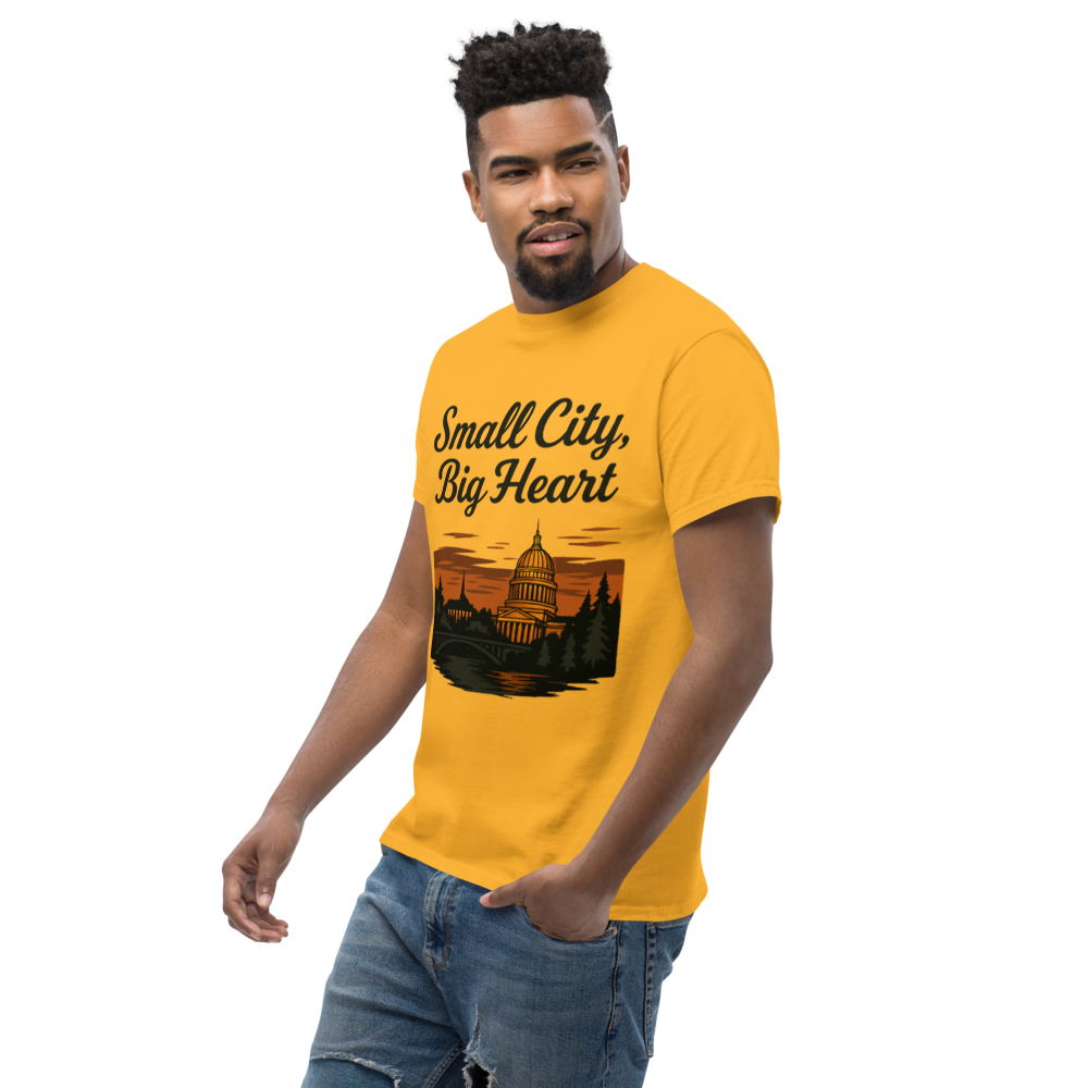 Small City, Big Hearts – Charleston West Virginia Cotton Shirt for Locals, Appalachian Skyline Graphic Tee, Hometown Pride Apparel for Men and Women