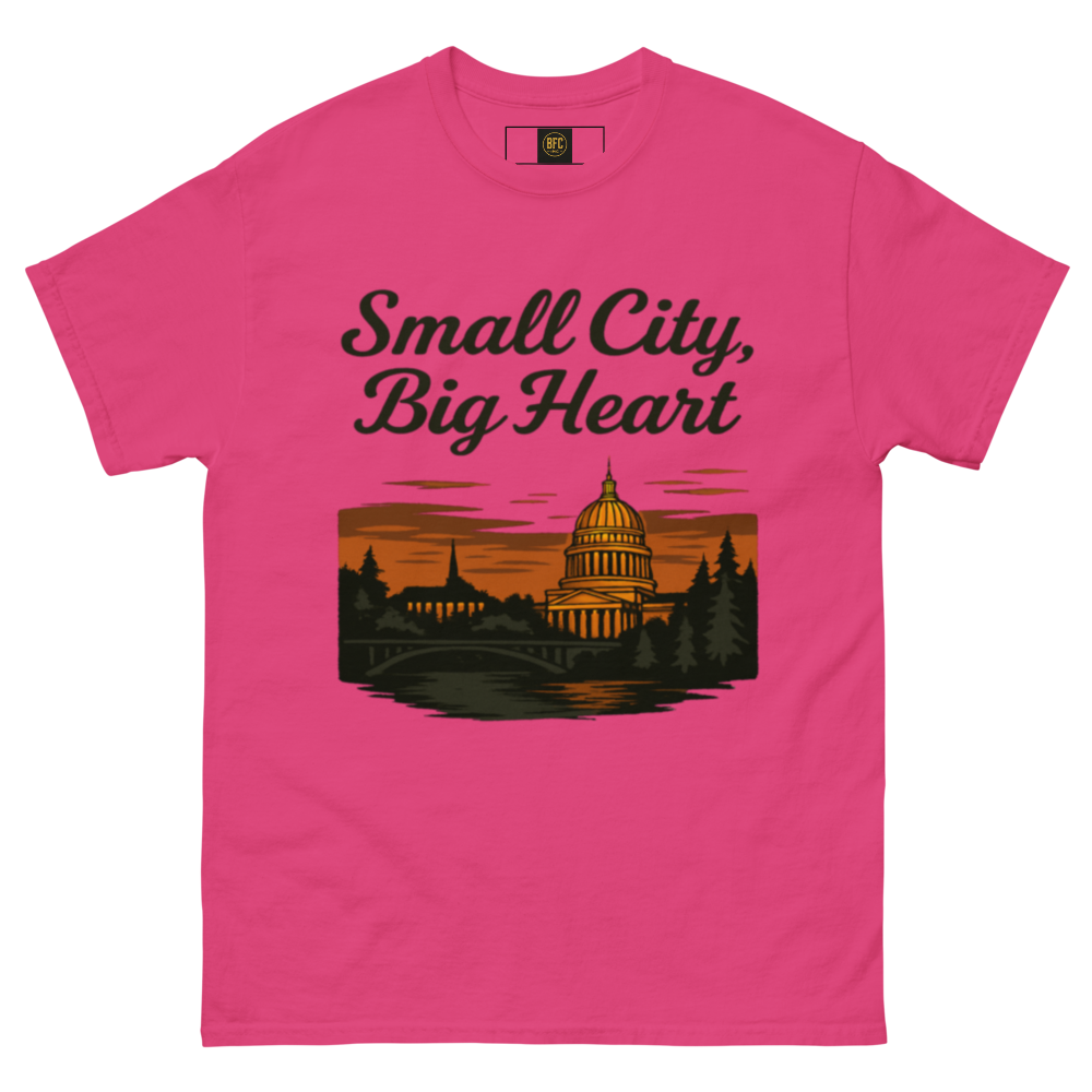 Small City, Big Hearts – Charleston West Virginia Cotton Shirt for Locals, Appalachian Skyline Graphic Tee, Hometown Pride Apparel for Men and Women