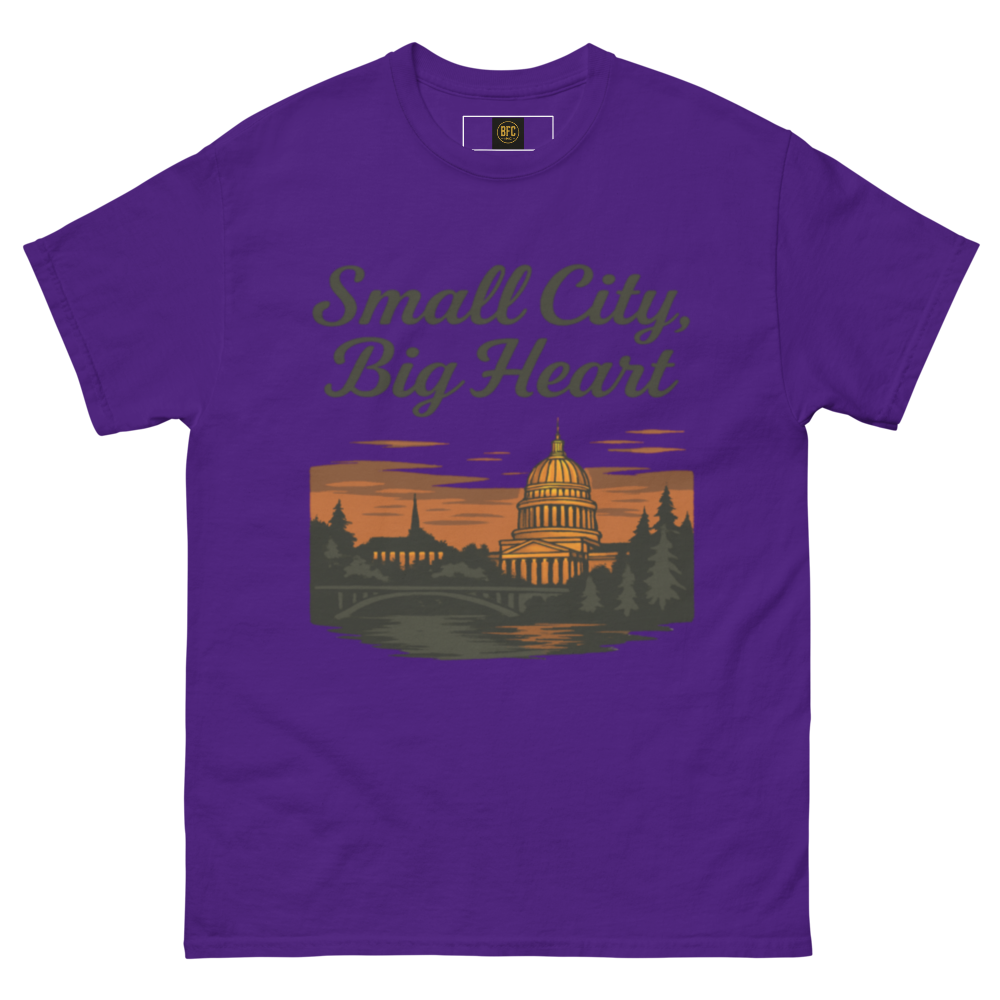 Small City, Big Hearts – Charleston West Virginia Cotton Shirt for Locals, Appalachian Skyline Graphic Tee, Hometown Pride Apparel for Men and Women